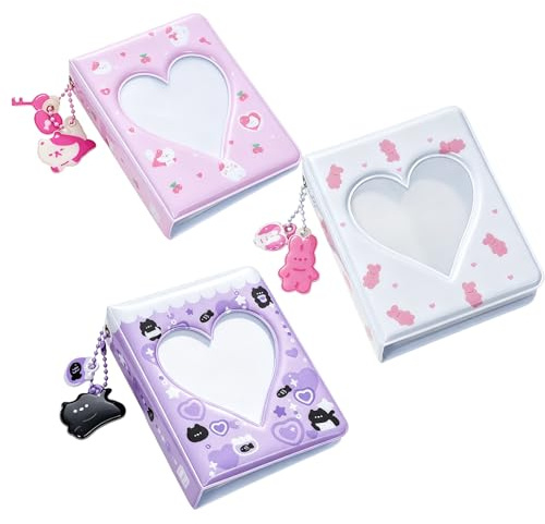 3 Stück Photocard Binder, Mini Fotoalbum, 36 Taschen Fotoalbum Fotokartenhalter, Kleine Alben für Fujifilm Mini Film Sofortbildkamera Print Bilder Binder Raining Hearts
