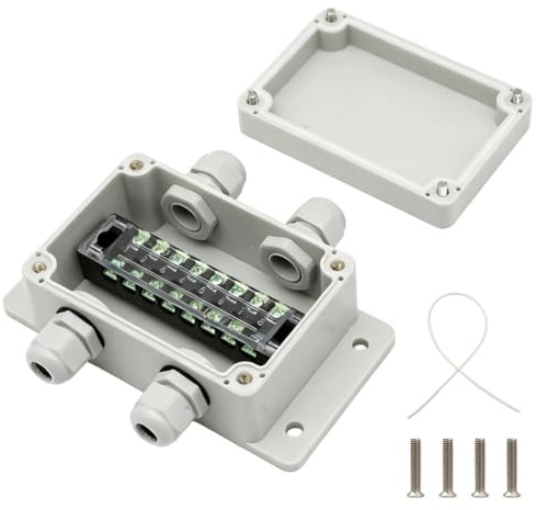 LWLWA Cassetta di Derivazione, Grado Protezione IP68, 100 x 68 x 50 mm | Scatola Stagna A 2 Ingressi e 2 Uscite, Scatola Porta Cavi in ABS, Morsettiera TB A 8 Posti 15A, con Cavi Diametro 4–8 mm