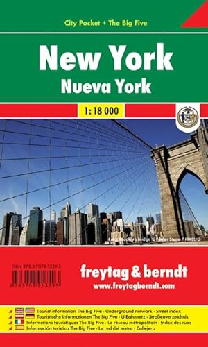 New York, Stadtplan 1:18.000, City Pocket + The Big Five: Tourist information The Bige Five, Underground network, street index (freytag & berndt Stadtpläne)