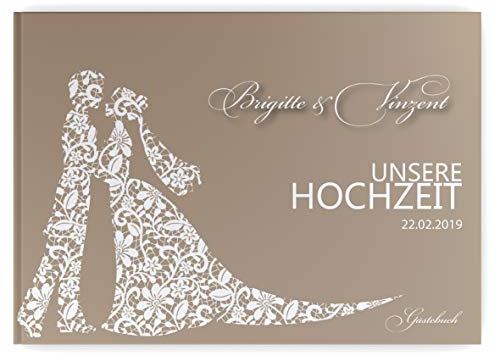 Partycards Gästebuch Hochzeit, Hochzeitsgästebuch Personalisierbar mit Namen und Datum, A4 Querformat, 52 Blatt, Hardcover Bindung – Fotoalbum, Goldene Hochzeit, Hochzeitsalbum personalisiert