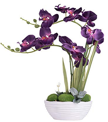 YSZL Large Artificial Potted Orchid Plant, Silk Flower Arrangement with Ceramics Vase, Dark Purple
