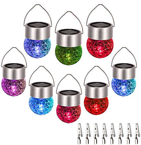 SUNWIND Hanging Solar Ball Lights Outdoor - 8 Pack Auto Color Changing Cracked Glass Decorative Garden Lights Hanging Solar Lanterns for Yard, Patio, Fence, Tree, or Holiday Decoration(Multi-Color)