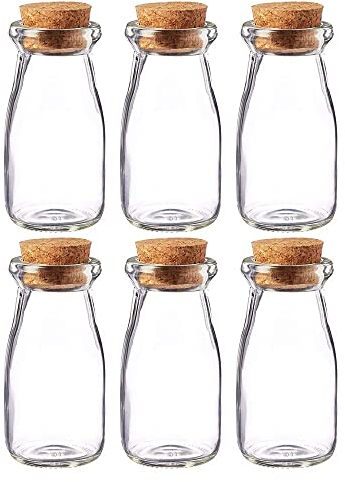 Danmu Art 100ml Mini Glass Jars with Cork Stoppers Milk Glass Bottles Small Favor Jars Yohurt Pudding Storage Jar for Party Favors (100ml-6Pack)