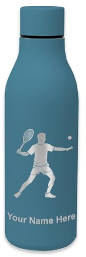 LaserGram Double Wall Stainless Steel Water Bottle, Tennis Player Man, Personalized Engraving Included (Slate Blue)