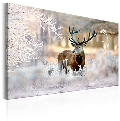murando HandArt Bilder auf Leinwand Hirsch 1 tlg Leinwandbild Wandbilder Wohnzimmer Wanddekoration Moderne Kunst - Natur Tier Landschaft g-C-0057-b-b