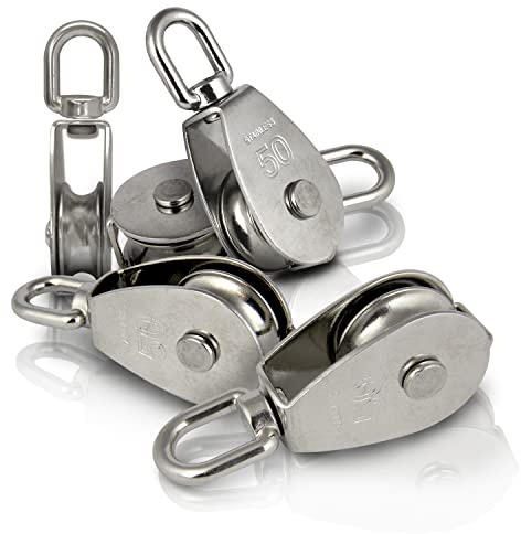 PROTECH 5 Stück Umlenkrolle für seile bis 10mm aus Edelstahl V2A AISI304 Edelstahlrolle Rostfrei Roller Einzelflaschenzug Schwenken Rolle 50mm