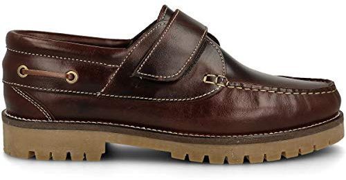 PAYMA - Scarpe da Barca Uomo Donna Bambino in Pelle Speciale Oliata. Fatto in Spagna. Classici a Strappo. Suola in Gomma Caramella. Colore: Marrone Strappo. Taglia EU 43