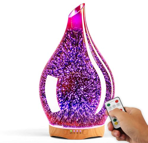 Porseme Aroma Diffuser 280ml, Handgeblasen Luftbefeuchter mit Fernbedienung | Ultraschall Glas Aromatherapie Öle Diffusor mit 7 farbigem LED Licht, Diffusor für Ätherische Öle für Wohnung (Rosegold)