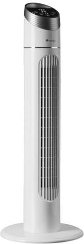 tectake® Ventilateur Colonne 90 cm, 3 modes et 3 vitesses, Fonction de minuterie, Ecran LED, Télécommande, Ventilateur Silencieux & Oscillant pour Bureau, Chambre, Salon, Maison - Blanc