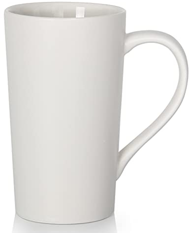 Smilatte 20 Ounces Extra Large Coffee Mug, M007 Plain Tall Big Ceramic Tea Cup with Handle for Dad Men, White