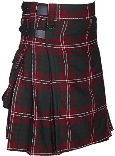 Herren Kilt in Brown Scott Tartan Lederriemen 16OZ Acryl Wolle Utility Kilts (Brown Scott Tartan, 50'')