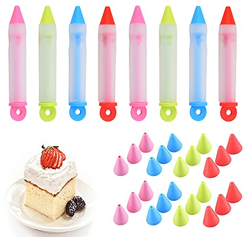8 Stücke Silikon Dekorationsstift, Kuchen Dekorationsstift, Tortenspritze Silikon, Backen Dekorationsstift, DIY Zuckerguss Stift, mit Jeweils 4 Verschiedenen Düsen, Für Präzise Dekorieren Kuche