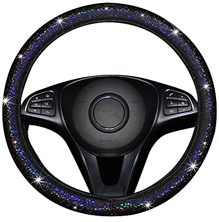 Auto Lenkrad Dekoration Abdeckung,Asudaro Bling Bling Lenkradschoner Lenkradbezug Glitzer 38cm Universal Rutschfest Lenkrad Abdeckung Anti Rutsch Diamant Auto Lenkradhülle Auto-Dekozubehör,Schwarz