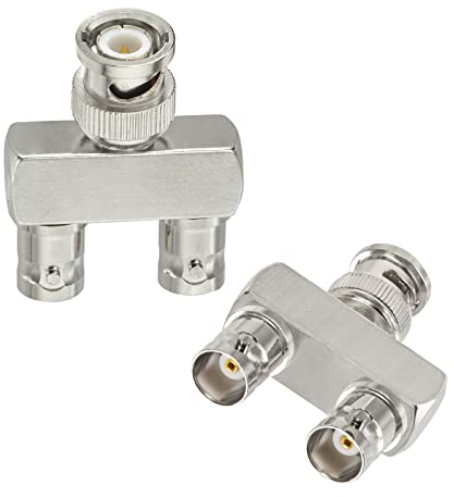 Eightwood BNC Splitter Adapter 2-Pack BNC Male to Dual Female Tee Type 3 Way Audio RF Coax Connector