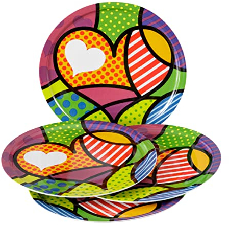 Baroni Home Set 4 Piatti Pizza Assortiti con Fantasia Pop, Piatti Pizza di Porcellana Ø 31 cm