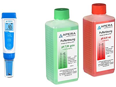 Apera Instruments PH60 Premium pH-Meter (Genauigkeit pH ±0,01, Messbereich pH -2,0-14,0), Standard Glaselektrode & pH Kalibrierlösung Set 4.01/7.00 je 250ml, Pufferlösung Set