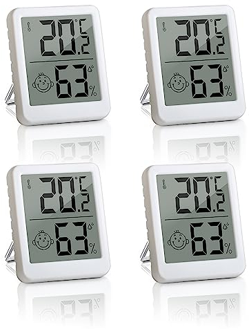 MULEVIP Termómetro Higrómetro Digital 4 Piezas Termómetro Digital Casa,Termometro Casa para Interior Termohigrómetro Medidor Profesional,para Temperatura y Humedad del Casa Ambiente - Blanco