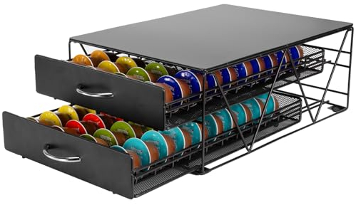 SYSYLY Porte Capsule pour 80 Dolce Gusto Capsules, Support de Machine à Café avec 2 Tiroirs de Rangement Dosettes, Distributeur/Organisateur Capsules en Métal