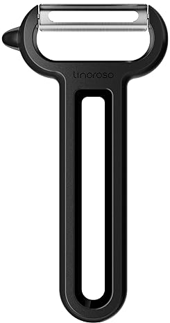Linoroso Pelapatate Professionale Liscia di Tipo Y con Punta Appuntita, Per Pela Patate e Verdura Frutta, Affilato e Liscio, Impugnatura Comoda - Nero Classico