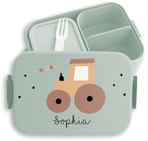 Kinder Bento Box Midi Lunchbox für Mepal Bentobox - Boho Traktor Trecker Zugmaschine Bulldog Schlepper - 900 ml - Sage Grün - brotdose butterbrotdose kindergarten traktorfans jausenbox