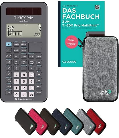 TI-30X Prio MathPrint inkl. Schutztasche Hellgrau & Fachbuch (80 Seiten, DIN A5) – Wissenschaftlicher Rechner – Smart Set