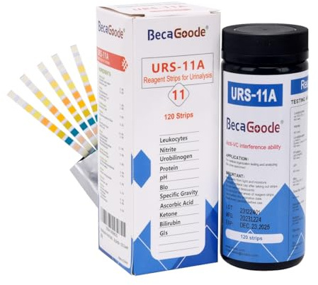 BecaGoode-Urine Rapid Test-Strips 11 Parameters, UTI Test Kit, Liver Function, Kidney and Gallbladder, Packed w/h Two Separate Foil Pouch in One Big Bottle - 120 Count