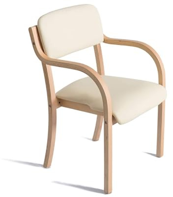 ZQKJLH Dining Chairs Kitchen Chairs Accent Chairs Side Chairs Nordic Wood Armchair with Backrest Comfortable Seat Stacking Visitor Chair Study Chair for Living Room Office Lounge Home (Color : Beige)