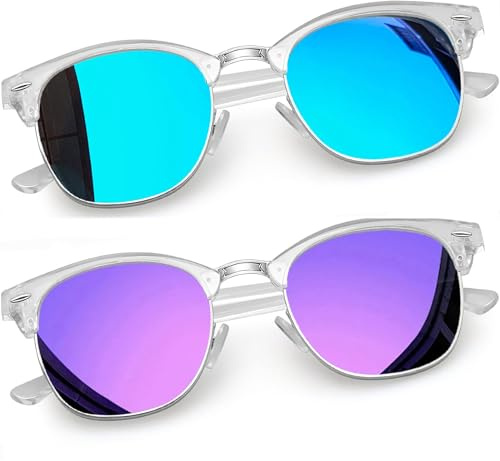 Joopin Halvram Solglasögon Herr Polariserade och Retro Damer Glasögon Classics Rektangulära Solglasögon Kvinnor Män Unisex med UV400 Skydd Blå Spegel und Lila Spegel