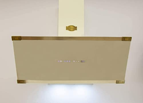 Kaiser Kopffreihaube Serie Art Deco AT 9445 ElfAD Eco, Retro Dunstabzugshaube 90 cm, Wandhaube, Elfenbein Glas, 1250 m3/h, Inkl.Umluftset