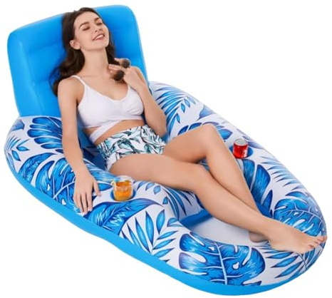 Lesunbak Aufblasbares Pool-Schwimmbett, aufblasbare Pool-Luftmatratze - Poolliege Float | Outdoor-Wasserfloß, Pool-Liegeschwimmer mit Getränkehalter, bequemes Lounge-Floß für, Par,