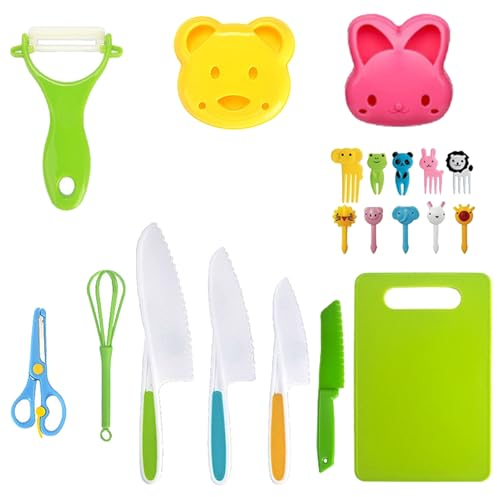 KOAHDE Kindermesser Set,Kindersichere Messer Küchenmesser,Kinder-Küchenmesser-Set,Set zum Schneiden und Kochen,Schneidebrett Perfektes Weihnachts,Küchenmesser-Set zum Schneiden,20PC
