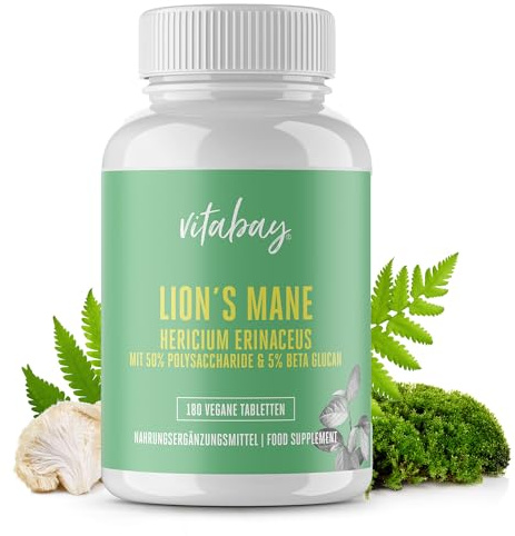Lions Mane 60.000 mg – 180 vegane Tabletten | 30:1 Hericium Erinaceus Extrakt – 50% Polysaccharide & 5% Beta-Glucan – Löwenmähne Pilz – Laborgeprüft