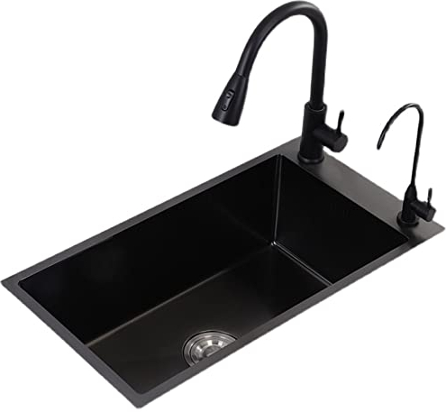 Lavello da Cucina Lavello da Cucina Lavello da Cucina Nano Nero Lavello Singolo Lavabo da Appoggio per la casa Lavello in Acciaio Inossidabile 304 con 7 Accessori (Colore : Nero, Dimensioni