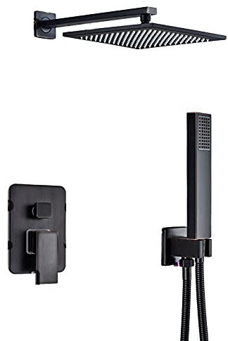 QUSYZD Wall Bathroom Shower Faucet Brass Shower Set Rainfall Shower Mixer Tap Black Bronze Bath Shower Tap Brass 2-Ways Mixer Valve,8 inch Shower B (10 Inch Shower a)