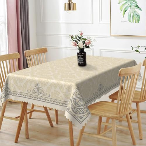 Tischdecke Beige Eleganter Damast Tischläufer Pflegeleicht Tischdekoration Fleckenabweisende Tischwäsche Für Picknick Hochzeiten Haushalt 137x183cm