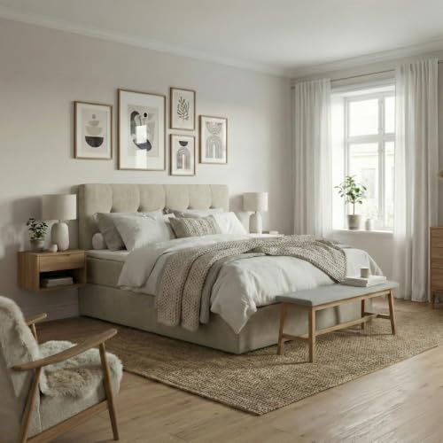 Imebel Boxspringbett Holly 180x200 cm mit Bonnell-Matratze H3 und 3 cm Topper – 2 Bettkästen – Samt Velours Polsterbett mit gestepptem Kopfteil – Doppelbett mit Stauraum