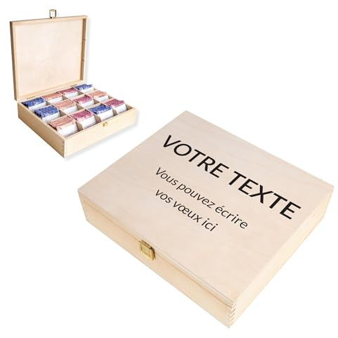 Creative Deco Große Teebox Holz | Personalisierte Geschenke Wunschtext | Individuelles Geschenk | Teekiste 12 Fächer | Geschenkkiste Geschenkbox für Frauen, Männer, Teeliebhaber
