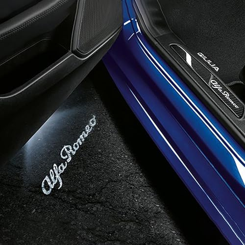 GZZHENGYE 2Pcs LED Car Door Welcome Light Proiettore Lampada Ghost Shadow Logo Lampade Per Alfa Romeo Giulia 952 Stelvio 949 tonale Giulietta Brera 159 Spider (Lettera bianca)