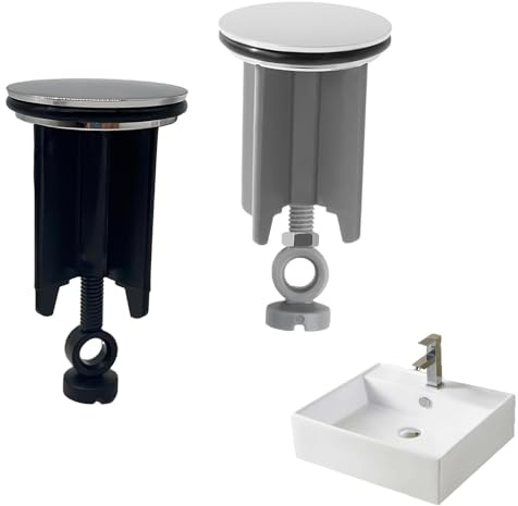 2PCS Pop Up Sink Plug Replacement, 40MM Universal Sink Drain Stopper, Universal Bathroom Sink Plugs Replacement Adjustable Universal Basin Plug for Sinks, Pop Up Plugs for Wash Basins（Black, grey）