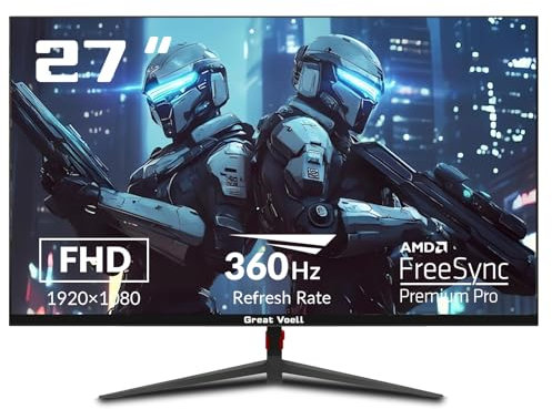 Great voell Gaming Monitor 27 Zoll, 360Hz, FHD(1920x1080P), HDMI 2.0, DP 1.4, HDR, Anti-Blaulicht Augenschutz, 99% sRGB, FreeSync, VESA-Unterstützung, Kann gekippt Warden, pc Bildschirm 16:9