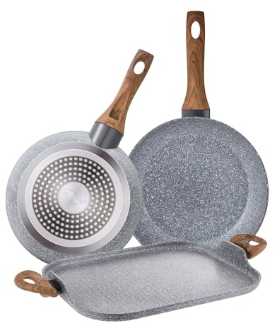 San Ignacio Set de 2 Sartenes Ø22Ø26cm en aluminio forjado + Asador 35,5x28,3cm en Aluminio colección Daimiel