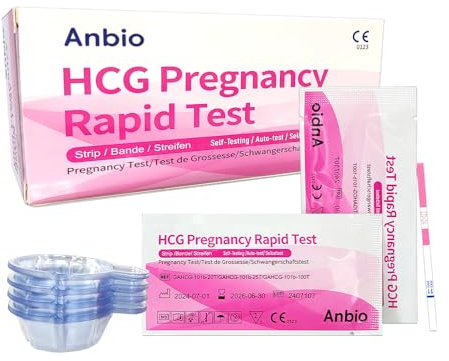 Anbio 20 x Ultra Early - Pregnancy Test Strips 10mIU Wide Width 5mm with 20 Urine Cups Fertility Tests
