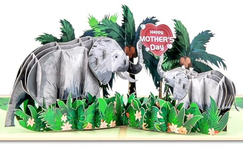 GREETING ART Pop Up Karte Elefant, 3D Muttertagskarte mit Elefant & Blumen für beste Mutter der Welt, Pop-Up Karte Muttertag,3D Geburstagkarte für Mama