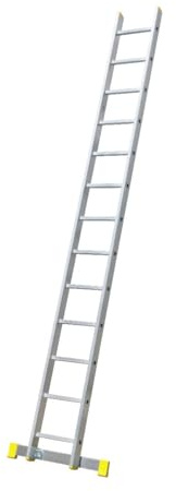 Bayersystem BS-DJ 1x13 Aluminium Anlegeleiter, 13 Sprossen, bis 150 kg belastbar, Leiterhöhe 3,47 m, max. Arbeitshöhe 4,26 m, Profi-Leiter, Stufenanlegeleiter, Silber/Gelb