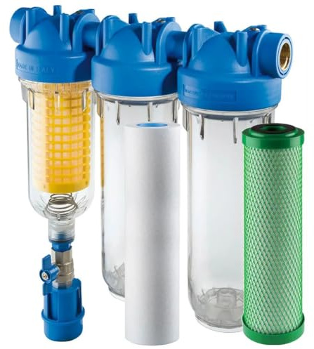 purway® HYDRA TRIO Scalemaster 1 Set Antikalk Kalkschutzfilter Vorfilter | Trinkwasserfilter filtert grobe und feine Sedimente reduziert Kalkablagerungen, verlängert Lebensdauer von Geräten