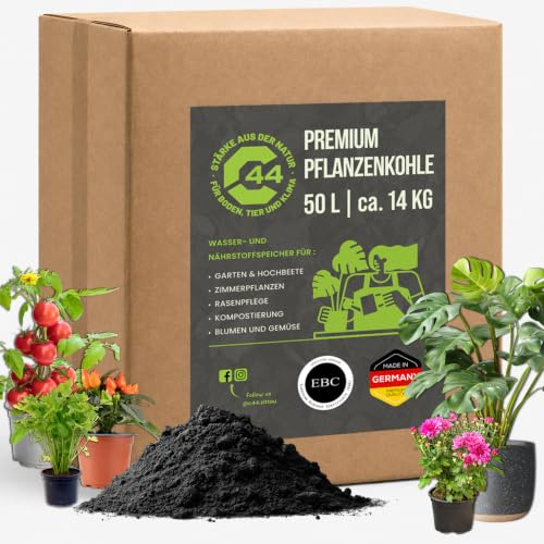 50L Premium Pflanzenkohle - EBC-zertifiziertes Biochar für Garten, Rasen & Hochbeet - Basis für Terra Preta - Hochporöser Bodenverbesserer & Nährstoffspeicher - Bodenaktivator | C44-Zittau