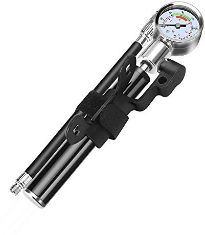 Bicycle Air Pump Portable Bicycle Hand Pump Repair Tire Repair Tool Combination with Barometer Easy Pumping (Color : Black, Size : 197mm)