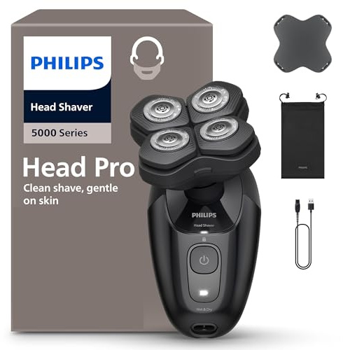 Philips Head Shaver Pro 5000 Series - Skull Shaver for Men and Women, 360° Flexing Head & ComfortCut Blades for Clean Shave, Gentle on Skin, Model HS5980/15