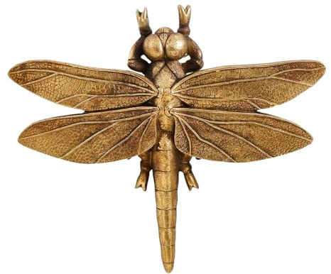 KISWIAR Gold Dragonfly Figurine, Dragonfly Statue, Mini Insect Ornament, Resin Insect Design Wall Mounted Decoration for Office Desktop (Golden)