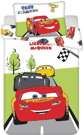 Disney Cars Champion Baby-Bettwäsche-Set | 100 × 135 cm Bettbezug + 40 × 60 cm Kissenbezug – 100% Baumwolle | Offizielle Disney-Lizenz Lightning McQueen | Kinderbett